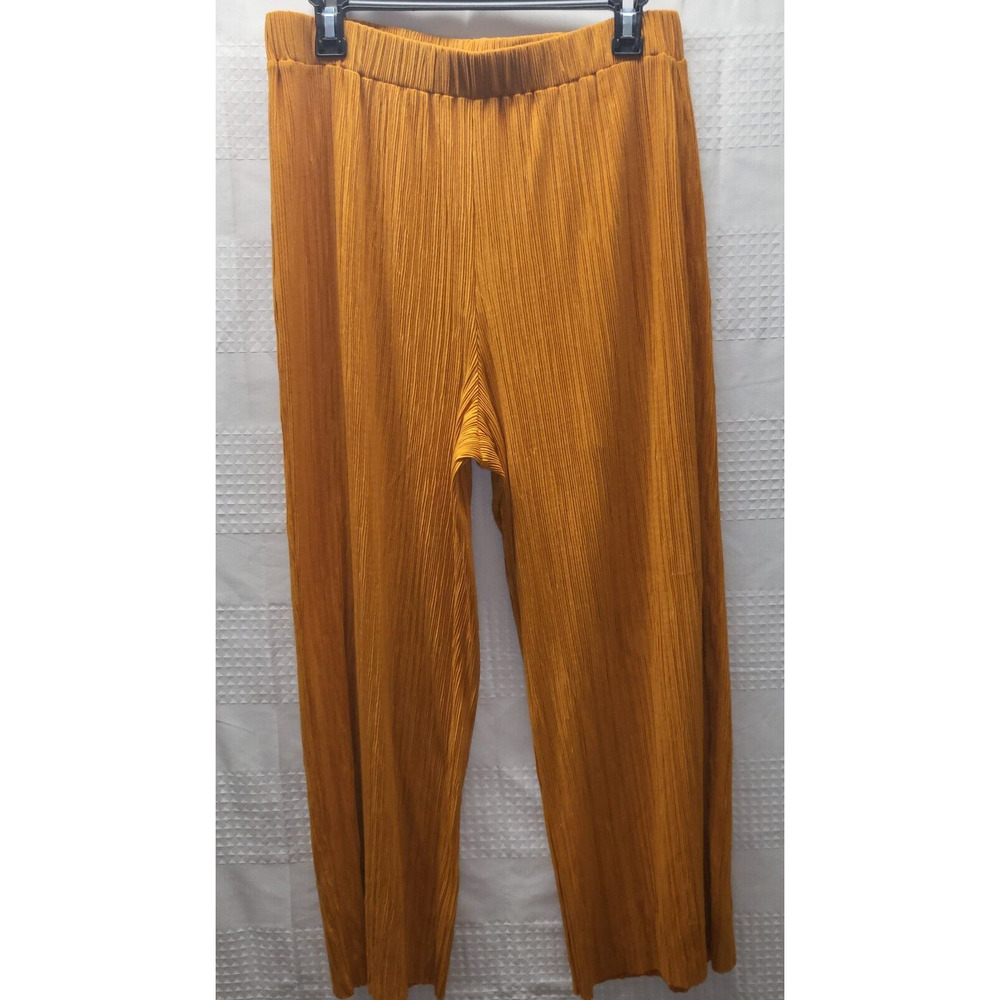 No Bland Pants Womens Medium Orange Pleated High Waist Wide Leg Retro Raw Hem